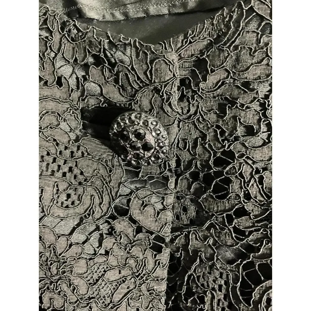 Elegant Black Lace Bolero Jacket with Beautiful Jeweled Buttons Large/XLarge - Picture 4 of 14